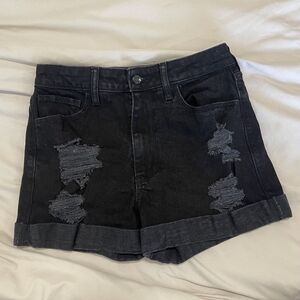 Hollister Black Distressed Ultra High Rise Mom Shorts 3"